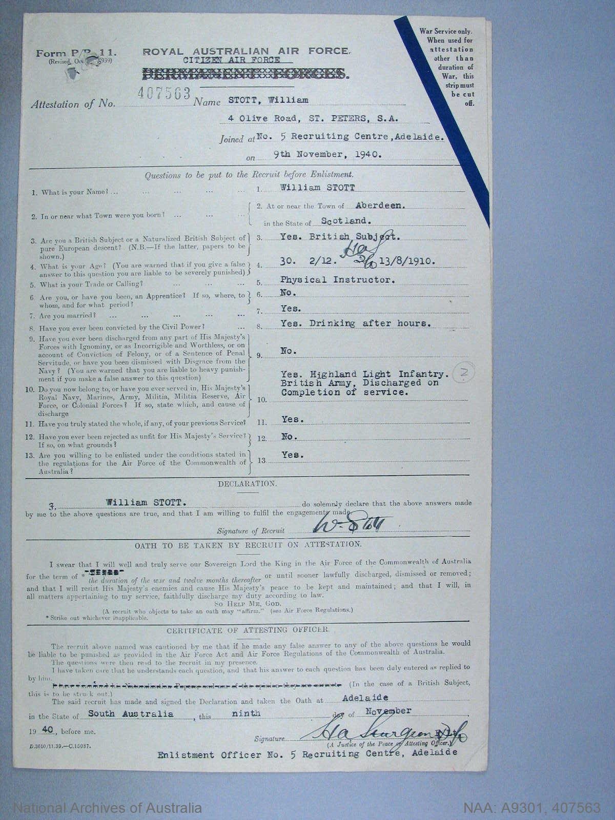 Australia W Stott Signatures